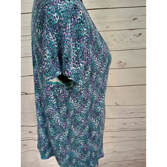 Womens NICOLE MILLER Purple Green Marbled Animal Print Shirt Sz 2x - Picture 2 of 8